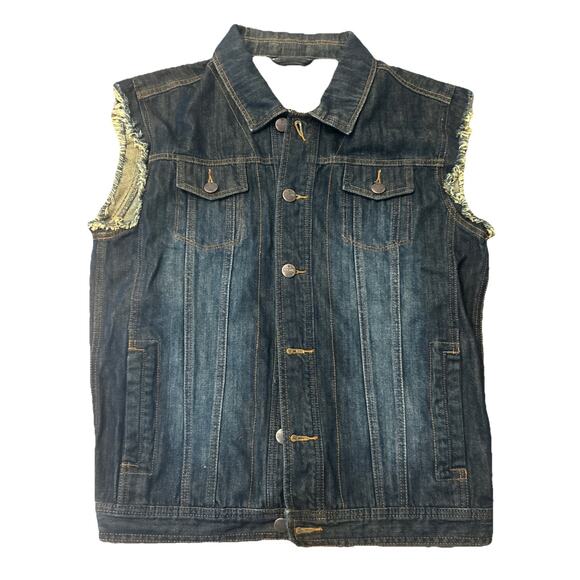 Third Army Denim JEAN JACKET cut-off Sleeves Size Medium Blue Biker - Picture 1 of 8